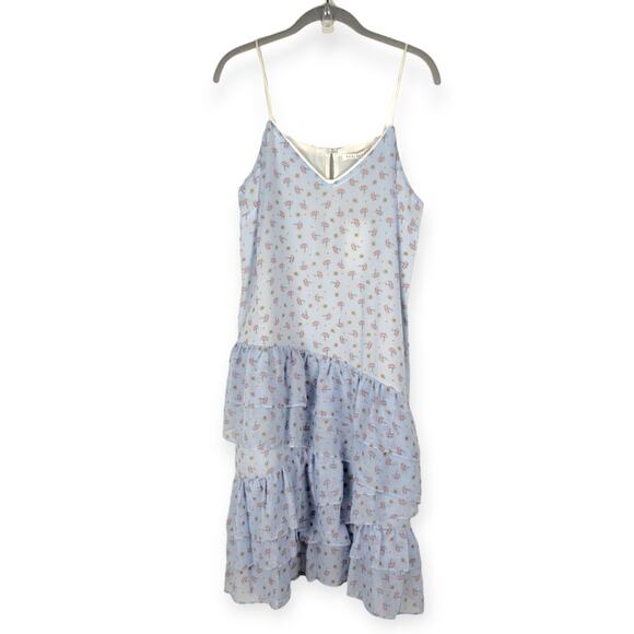 ENDLESS ROSE Light Blue Ditzy Lotus Print Ruffled Dress Sz Large Fairy Whimsical - Picture 2 of 8